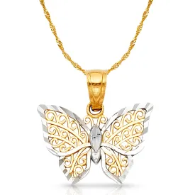 14K Gold Butterfly Pendant with 0.9mm Singapore Chain