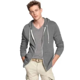 Alternative Men's Heather Gray Zip Up Hoodie, Drawstring Hood, Size XL