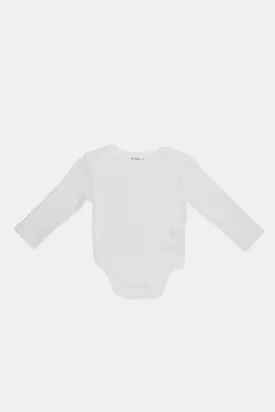 Babies White Long Sleeve Plain Bodysuits (Pack Of 3)