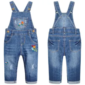 Baby Girls Flowers Embroidery Denim Overalls