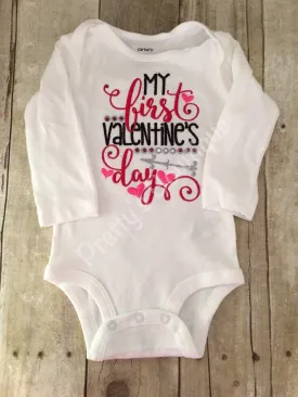 Baby Girls My 1st Valentines Day Shirt or Bodysuit-- Valentine's Shirt or bodysuit