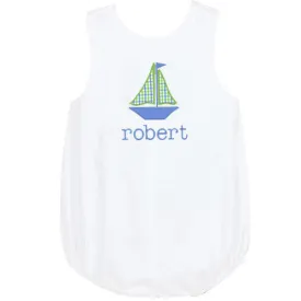 Blue/Lime Checks Sailboat Boys Sunbubble in White Pique