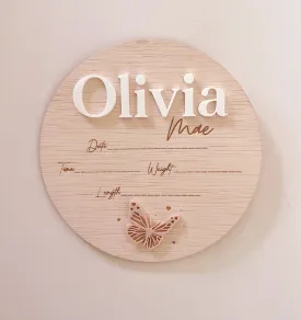 Butterfly Announcement Name Plaque/Birth Details