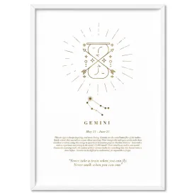 Gemini Star Sign | Celestial Boho (faux look foil) - Art Print