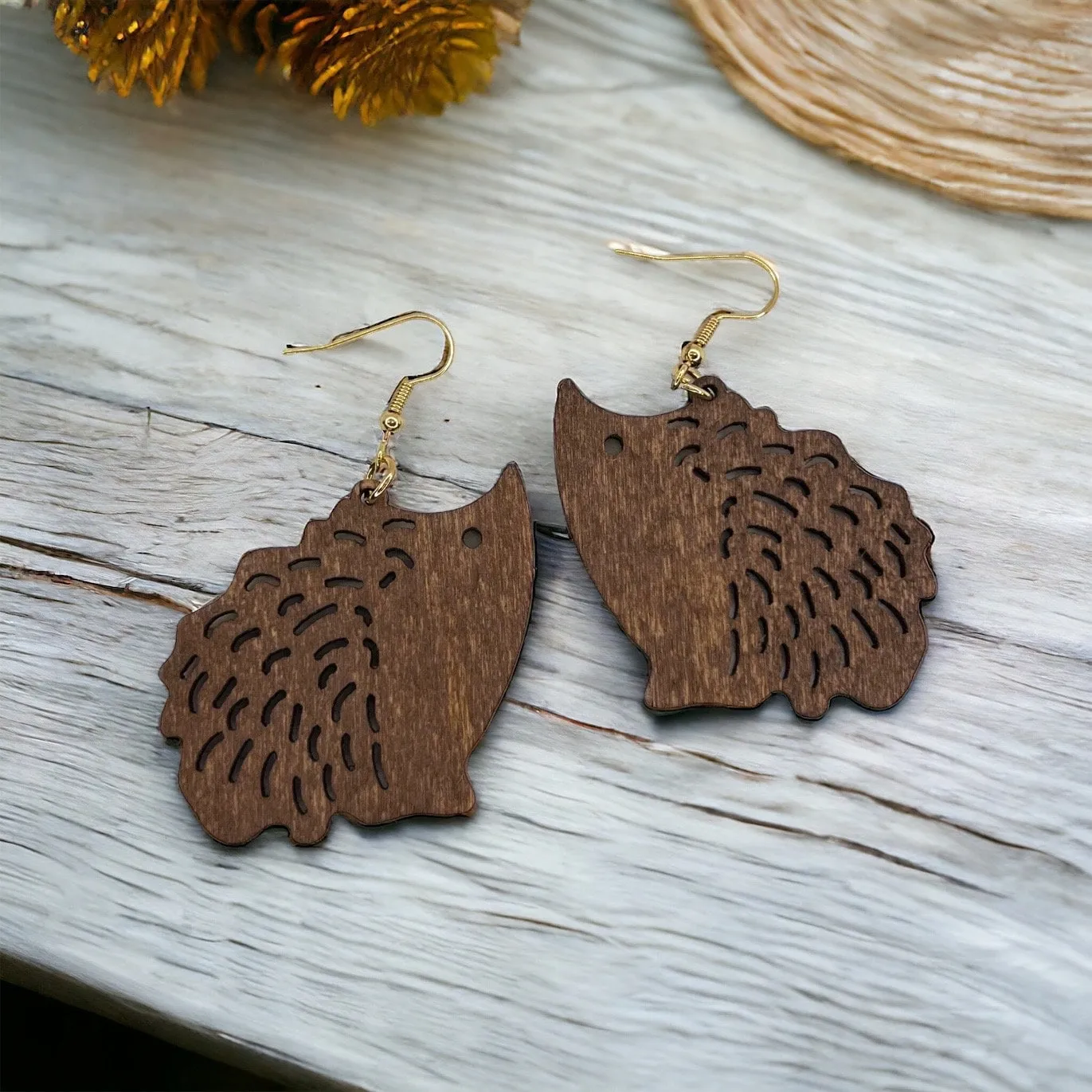 Hedgehog Earrings - Hedgehog Jewelry, Handmade Earrings, Handmade Jewelry, Animal Earrings, Animal Jewelry, Laser Cut, Wooden Hedgehog