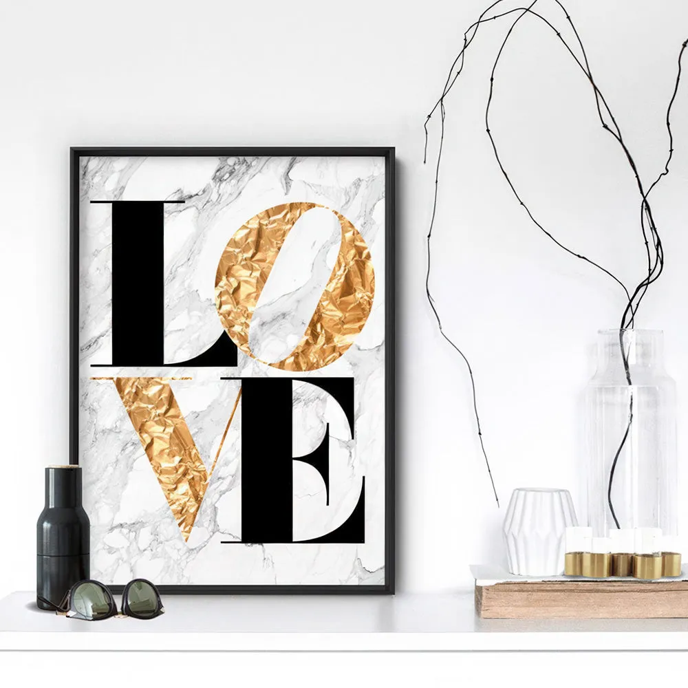 Iconic Love in faux gold & white marble - Art Print