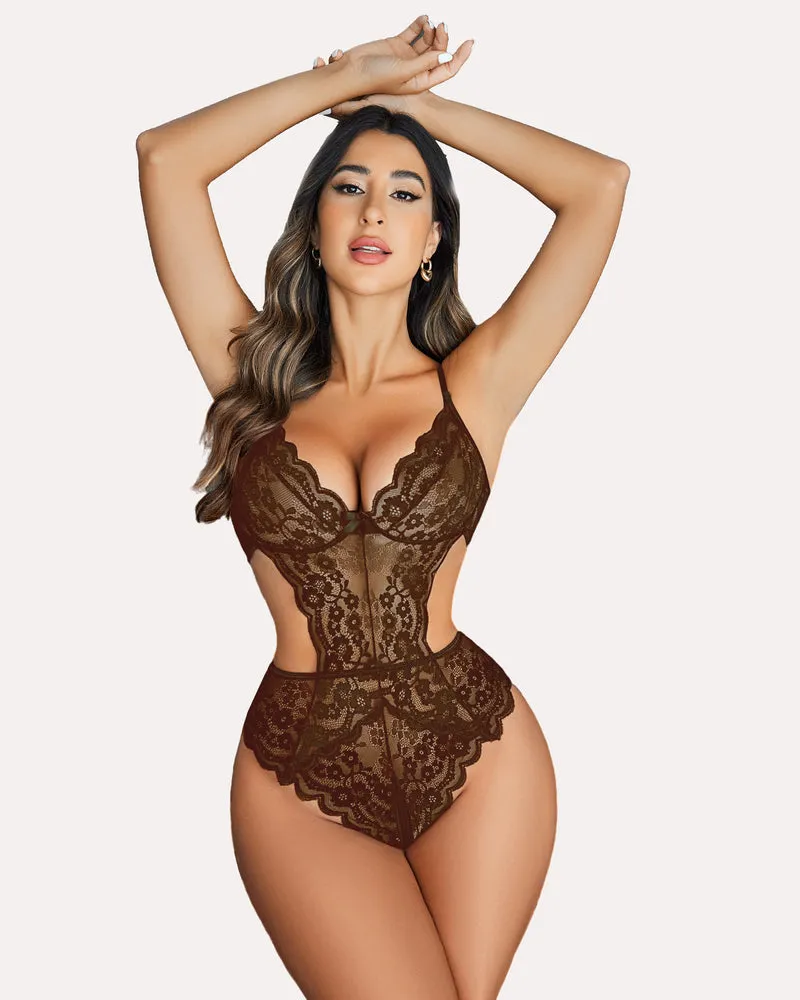 Lace Bodysuit V Neck Cut Out One Piece