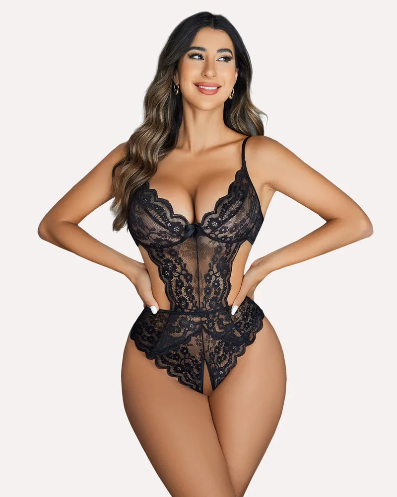 Lace Bodysuit V Neck Cut Out One Piece