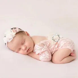 Newborn Baby Photography Props Costume, Lace Romper With Headband, Reborn Baby Lace Romper Photo Prop