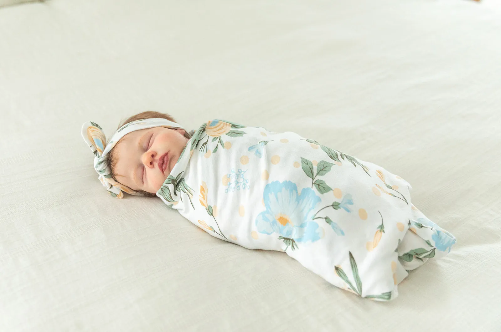 Olive Green Robe & Hadley Swaddle Blanket & Headband Set