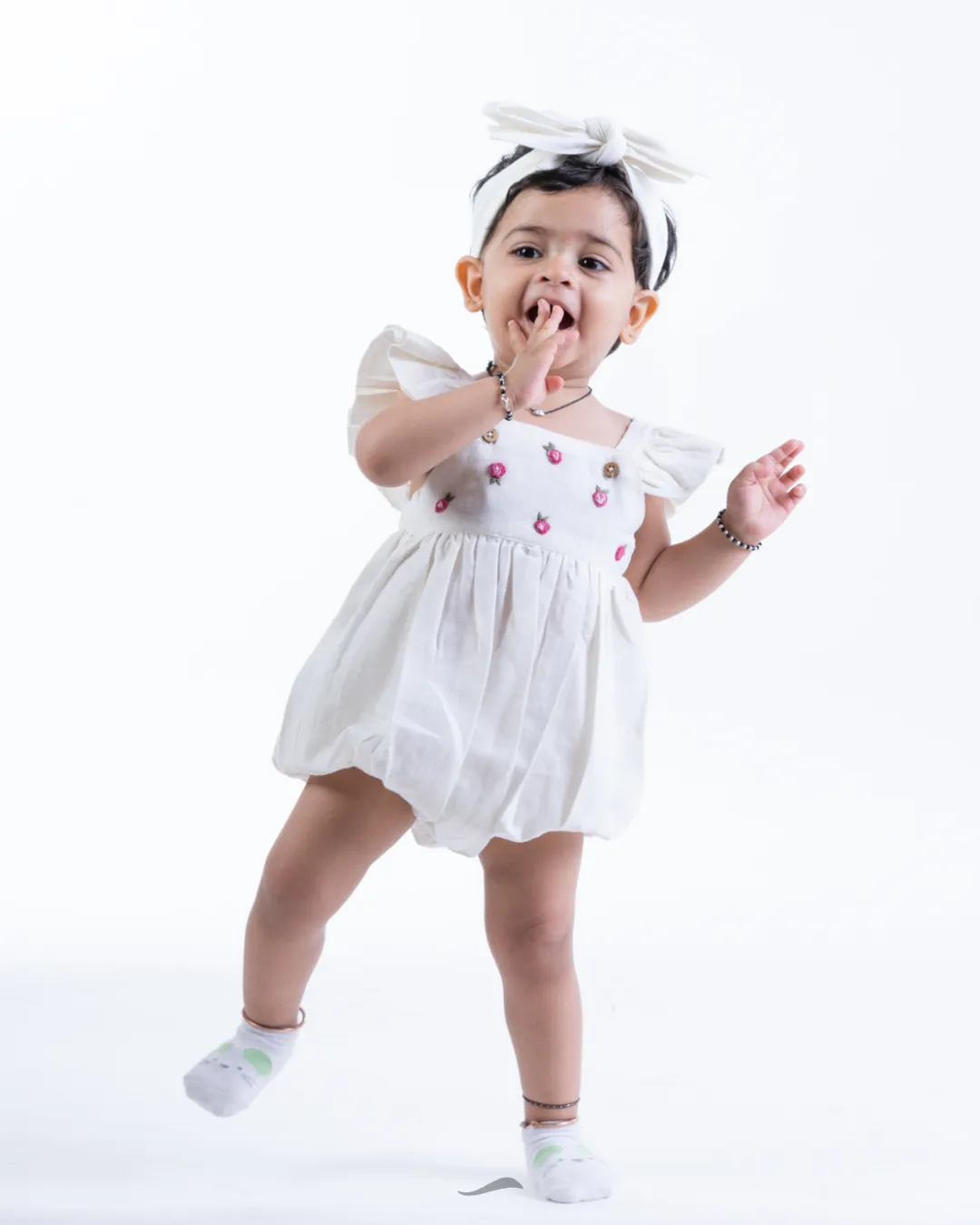 Organic Cotton Baby Romper for Girls - Off White