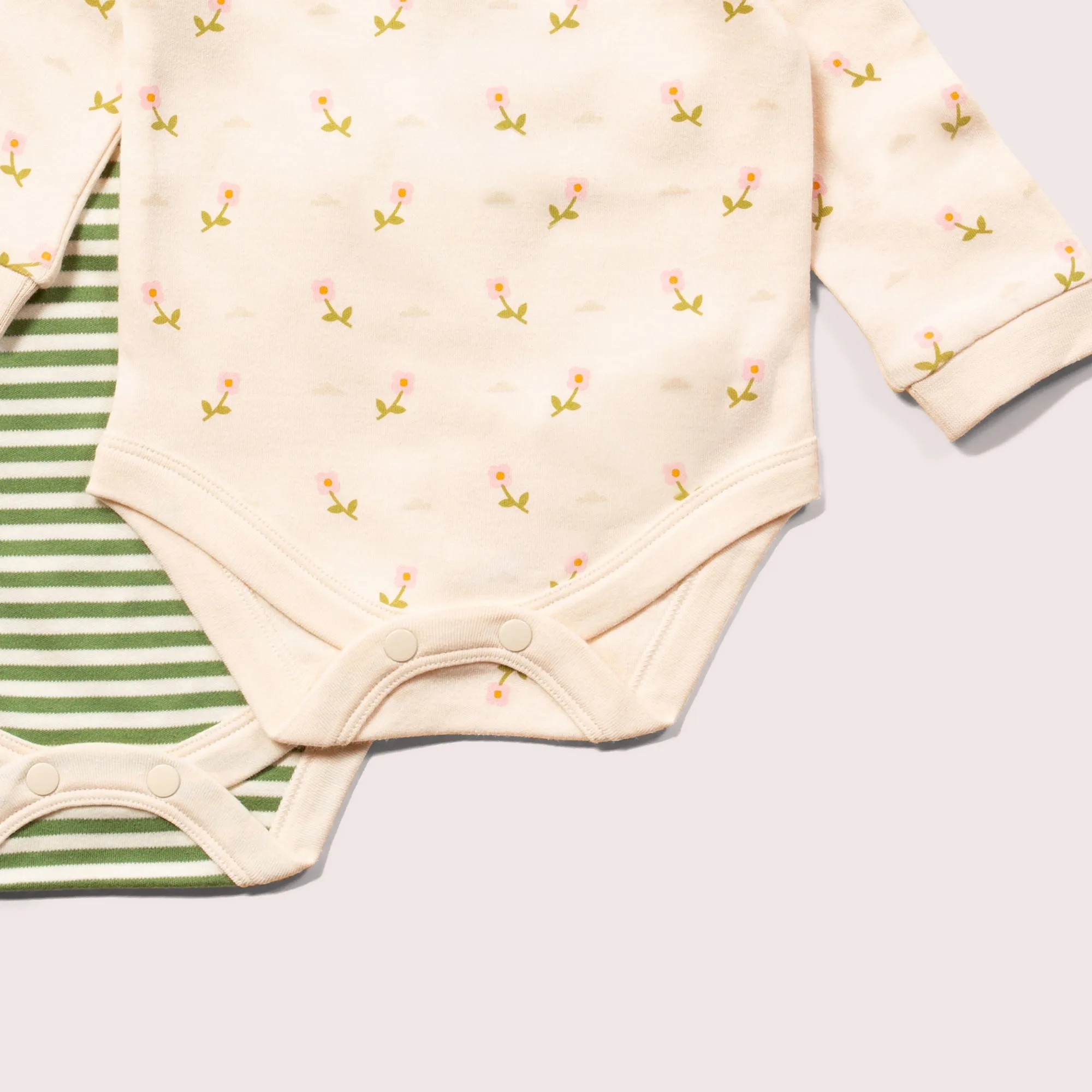 Pink Flowers Organic Baby Bodysuit Set - 2 Pack