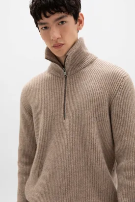 Ribbed Cashmere Zip Neck